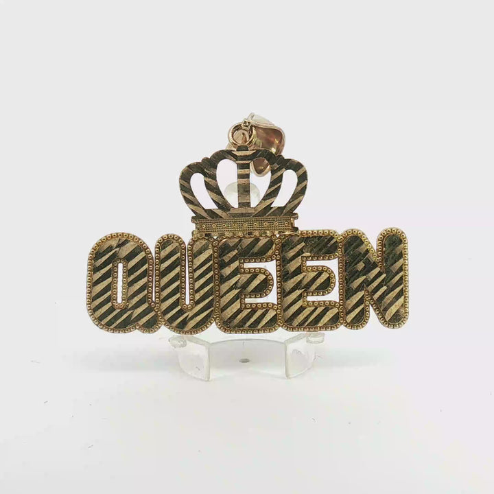 10K Yellow Gold Queen Script Crown Pendant | Gold Custom